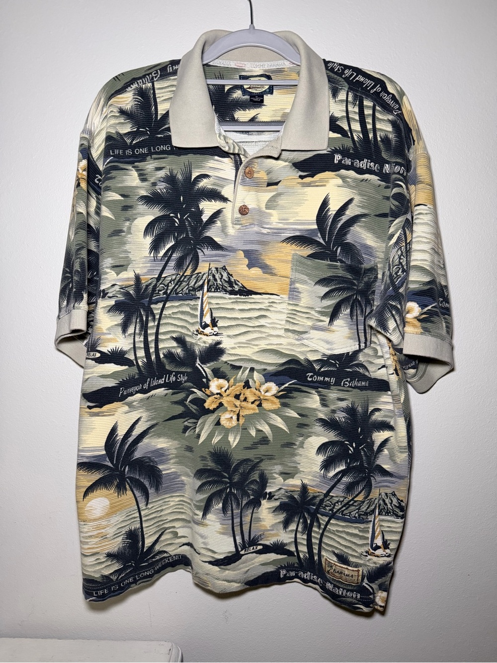 Tommy Bahama Tropical Palm Polo in Olive and Cream